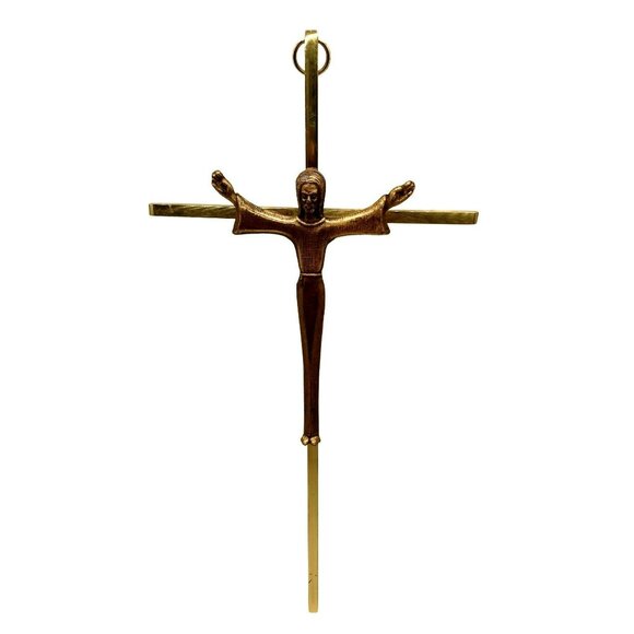 Vintage Brass Crucifix Cross Detailed Christ Figure Wall Hanging MCM - Picture 6 of 8